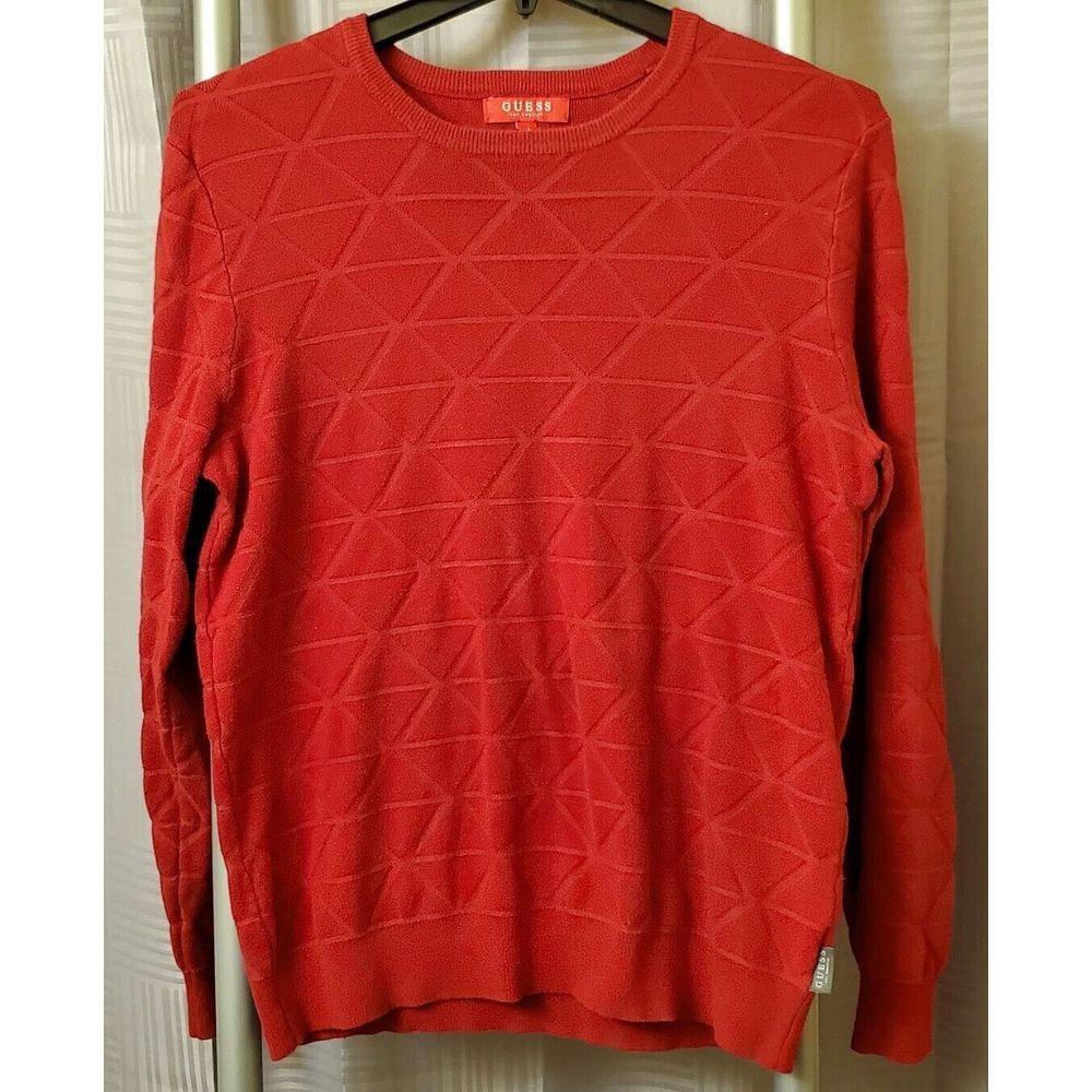 Guess - Crewneck Sweater -Knit Diamond Pattern- Dark Red -‎ Large